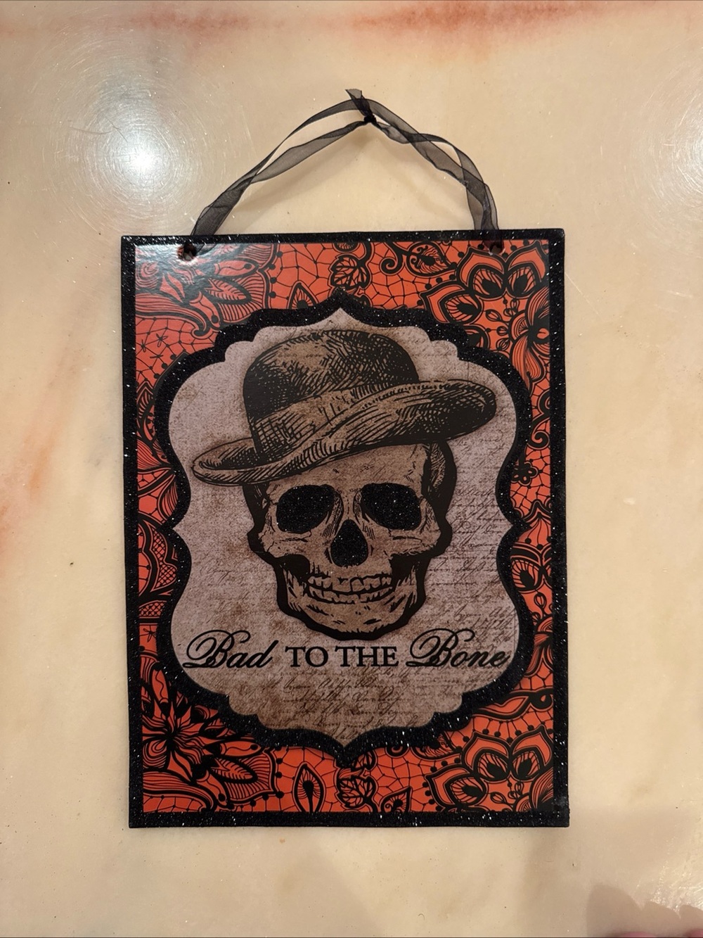 Halloween Goth  Skull With Top Hat And Roses Wall Hanging Picture